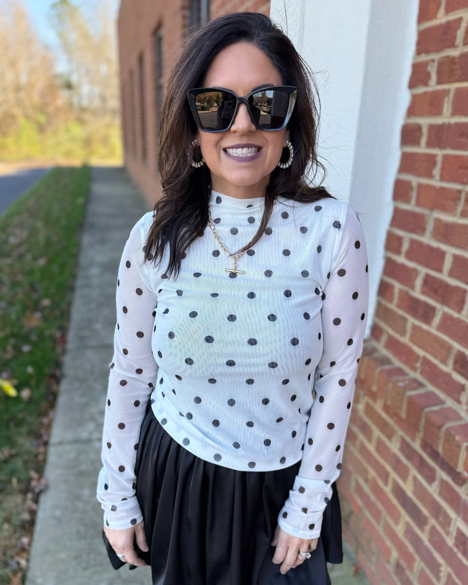 Alana Polka Dot Mesh Top White/Black