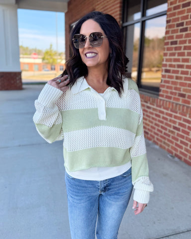 Dawn Crochet Sweater in Pistachio