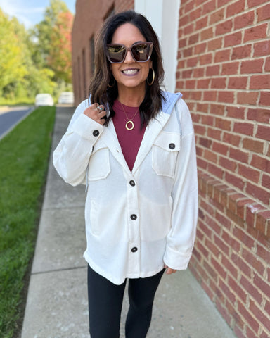 Hannah Hooded Shacket in Cream FINAL SALE