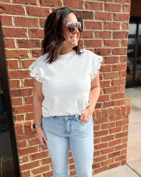 Addison Stud Details Top in White