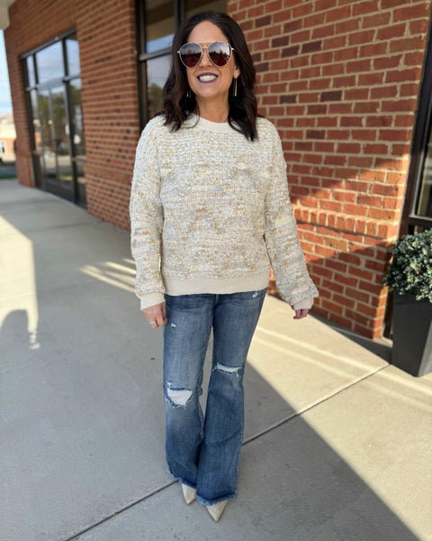 Kelly Chevron Textured Sweater in Butter