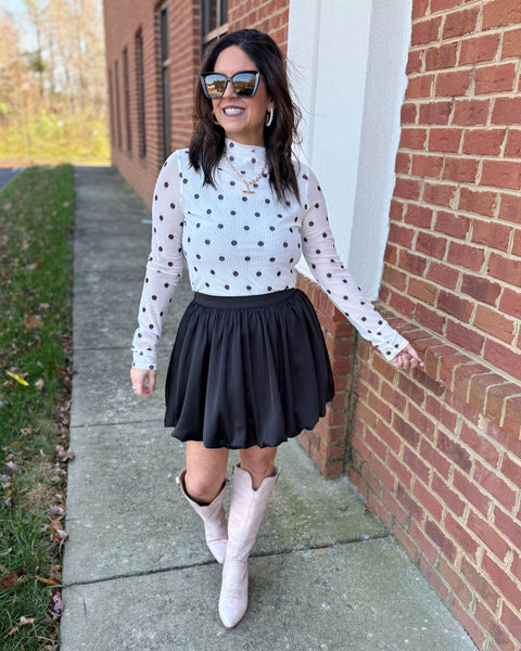 Alana Polka Dot Mesh Top White/Black