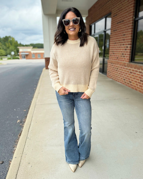 Robin Two Tone Sweater in Oatmeal/Latte