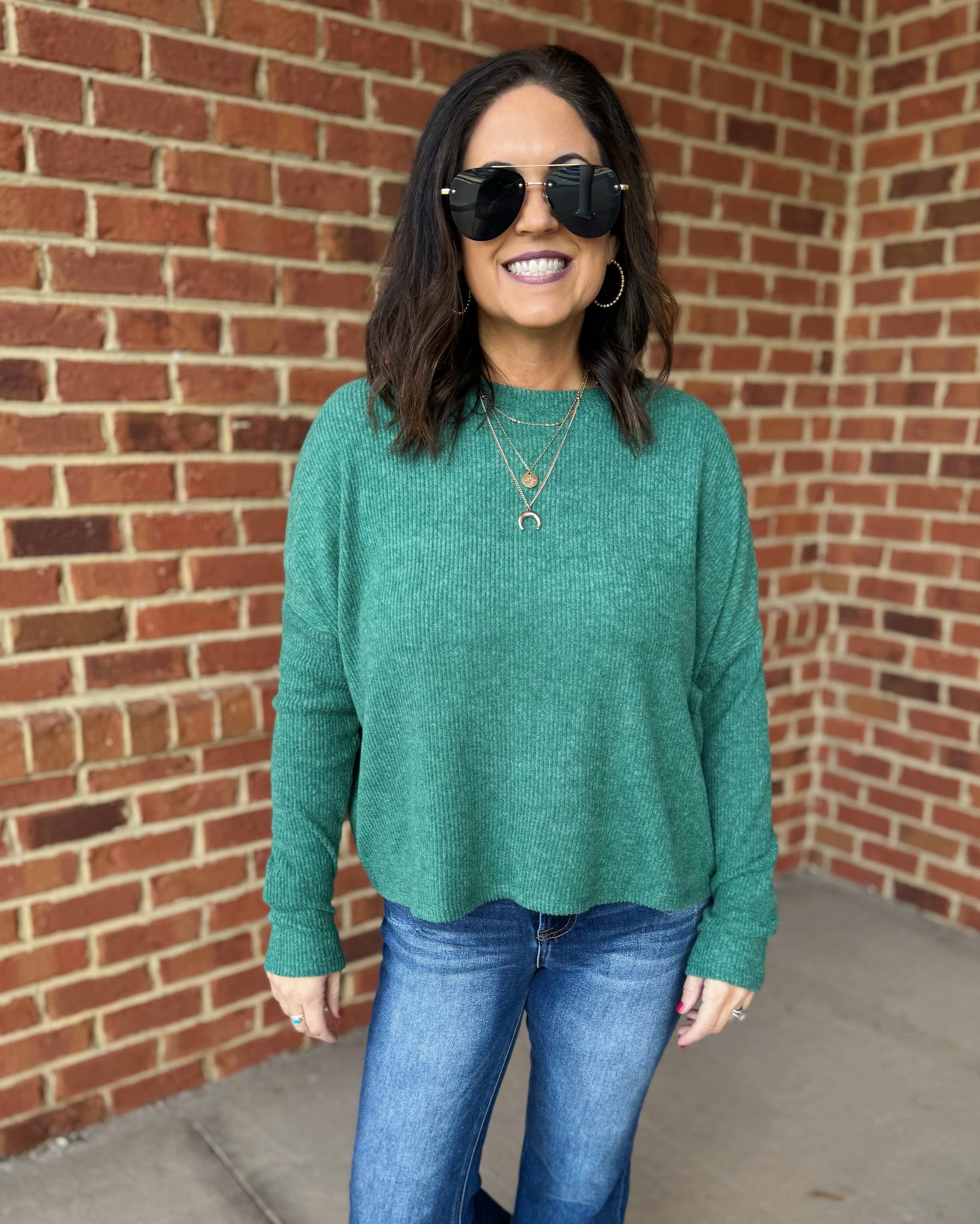 Lori REG/CURVY Ribbed Sweater in Dark Green