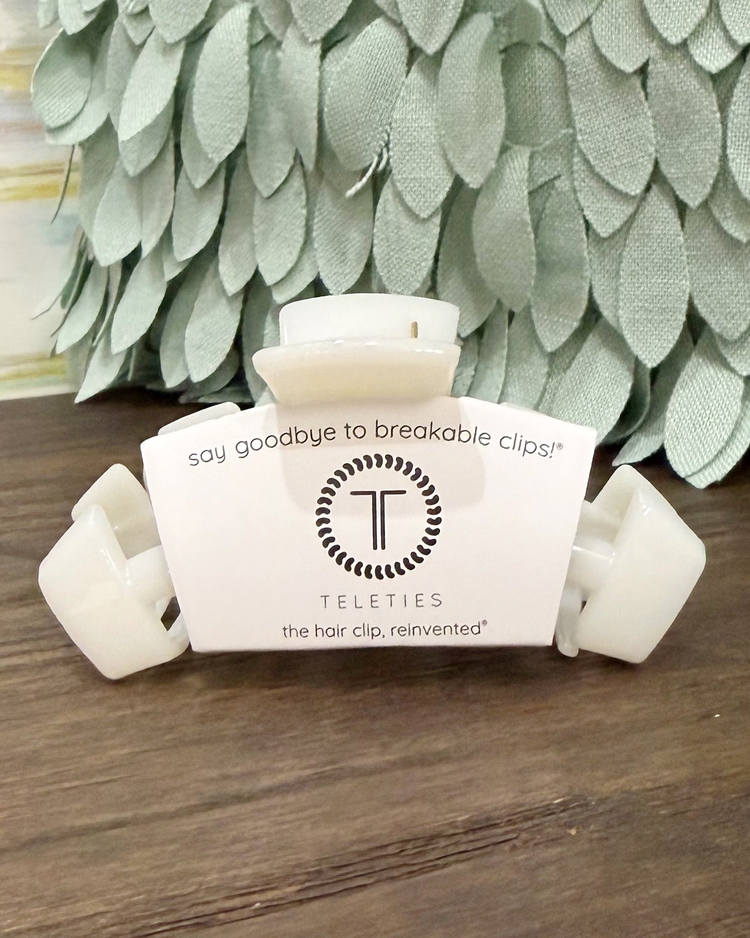 teleties classic hair claw clip in coconut white.
