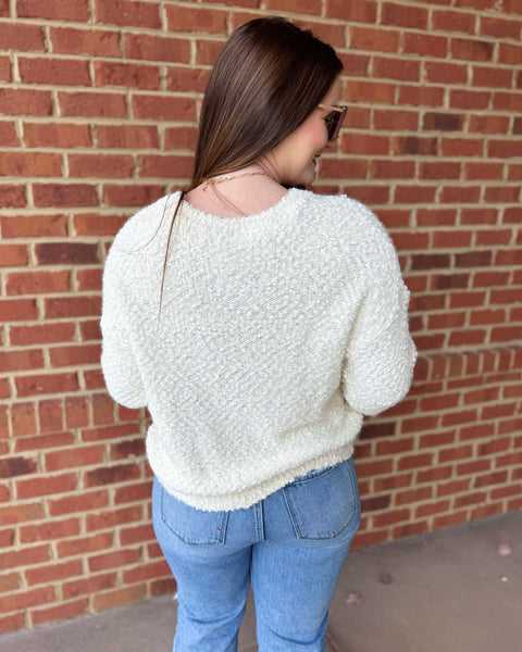 Brooke Sequin Popcorn Sweater in Off White