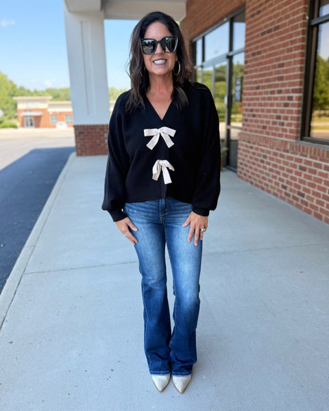 Scarlett Bow Cardigan in Black