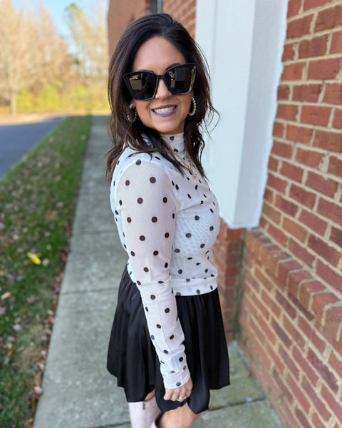 Alana Polka Dot Mesh Top White/Black