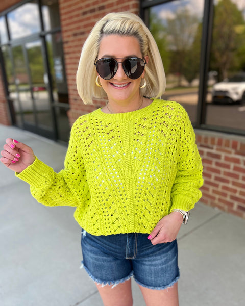 Dani Crochet Sweater in Lime Yellow