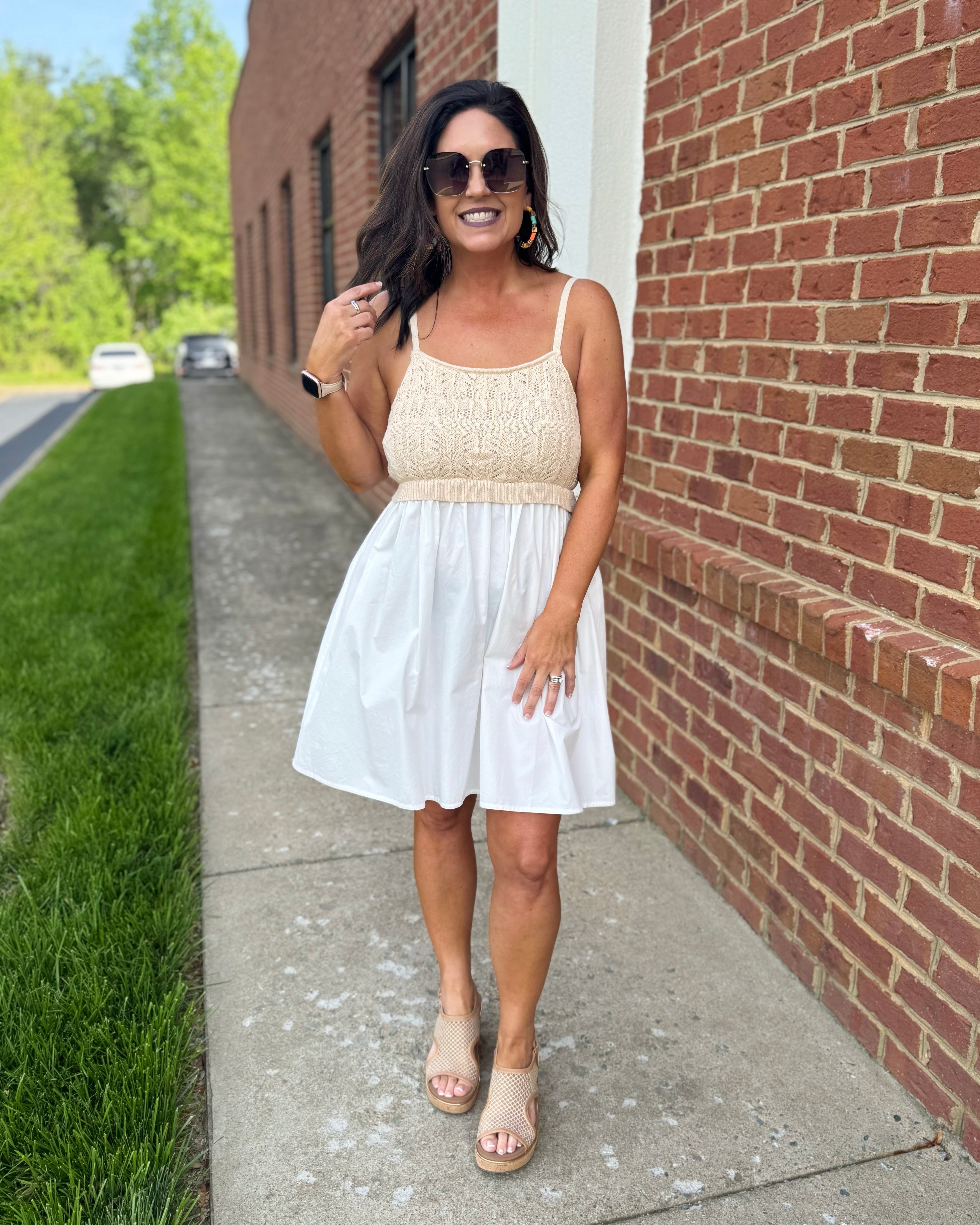 Vienna Crochet Knit Dress in Oatmeal FINAL SALE L