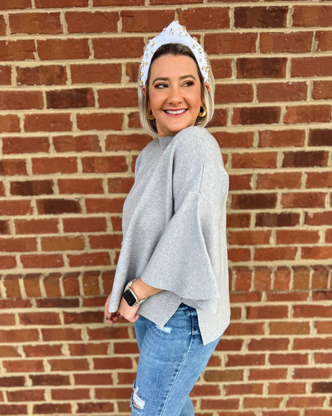 Robin Bell Sleeve Sweater in Heather Grey