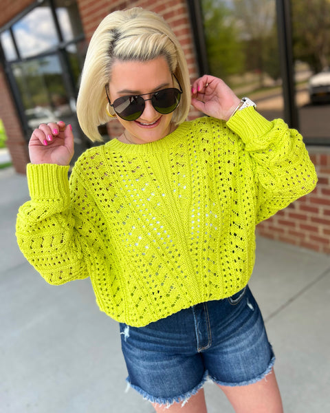 Dani Crochet Sweater in Lime Yellow