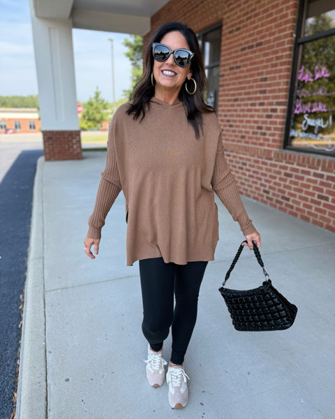 Ellie Hoodie Top in Heather Deep Camel FINAL SALE