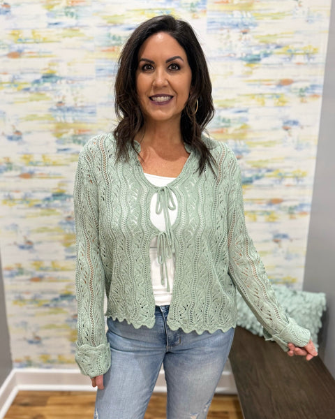 Jaelynn Crochet Cardigan in D. Sage
