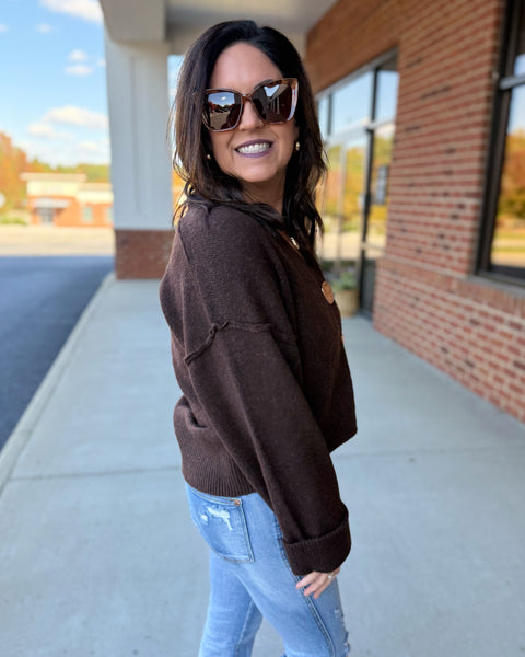 Claire Button Up Cardigan in Brown