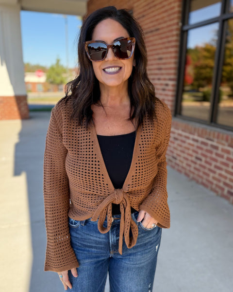 Jessa Front Tie Cardigan in Camel