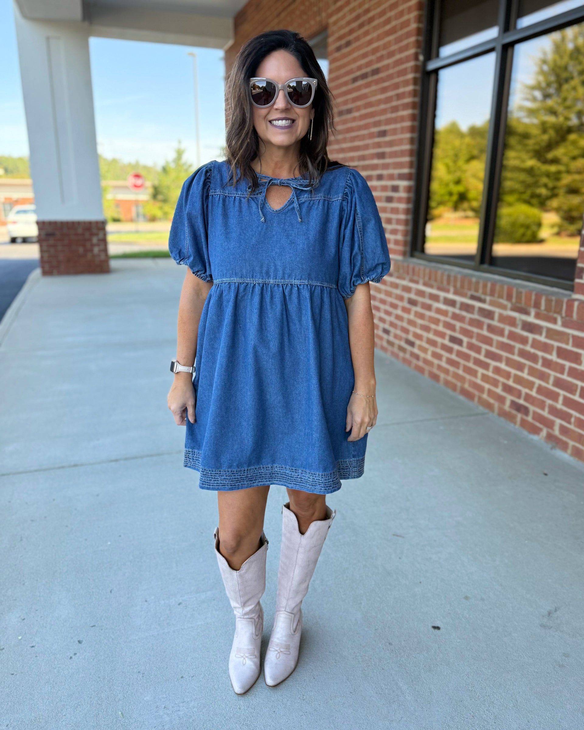 blue jean dress with cowboy boots Navy Blue V-Neck Gown With Wrap-Over Skirt And Sequin Appliqué main image 1
