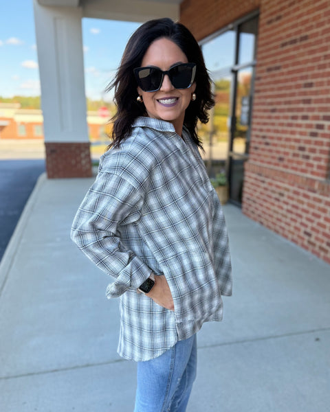 Tori Oversized Plaid Shirt in Black/Cream