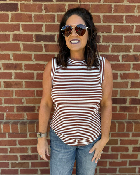 Bianca Basic Stripe Tank in Brown