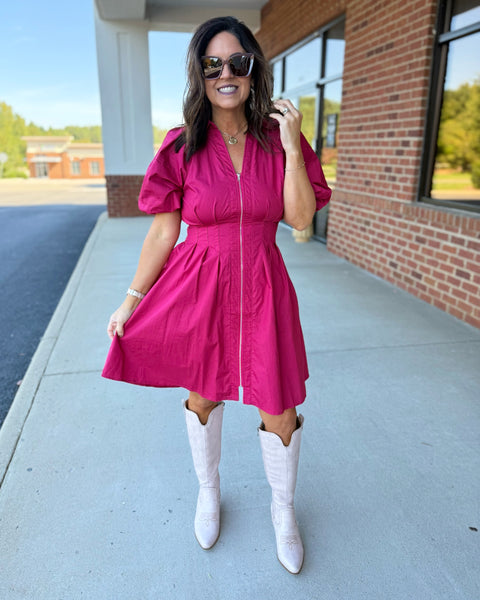 Maria Front Zip Dress in Berry