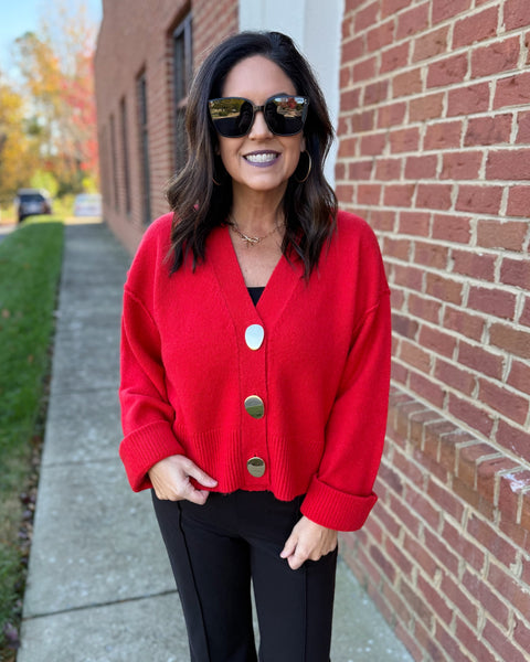 Claire Button Up Cardigan in Red