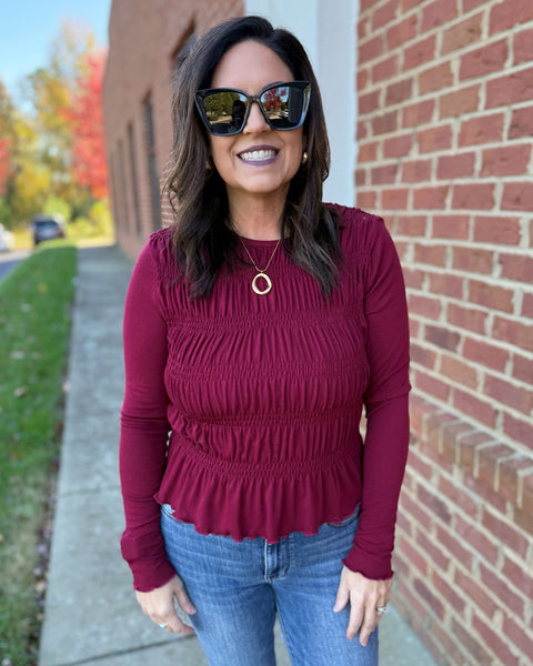 Gwen Ruched Top in Burgundy FINAL SALE