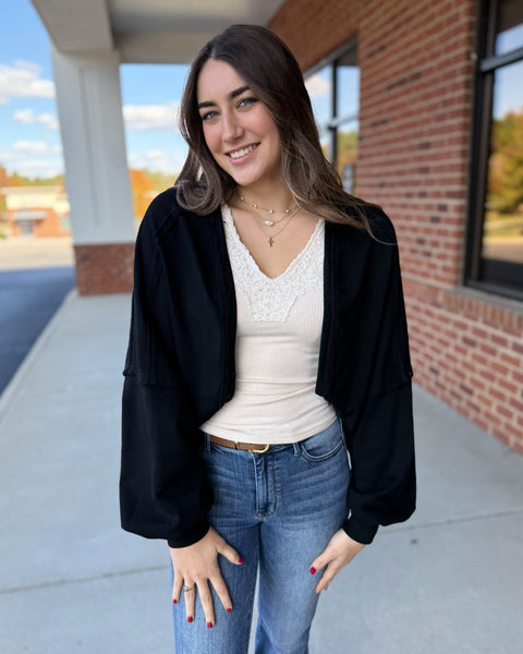 Audrey Cropped Open Cardigan in Black