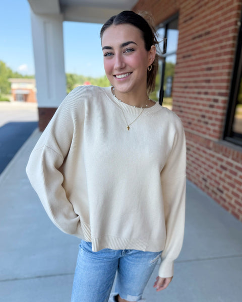 Winslow Drop Shoulder Sweater in Ecru