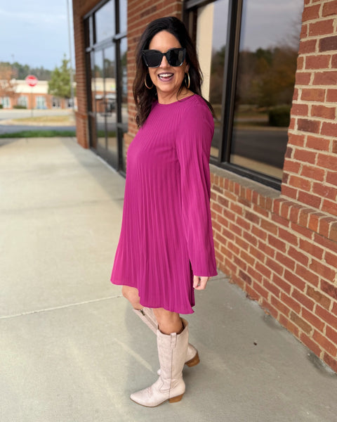 Natalie Pleated Dress in Berry FINAL SALE