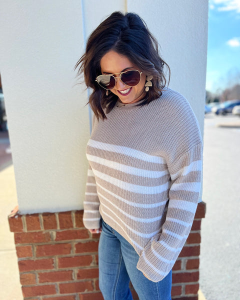 Charity Striped Knit Sweater in Taupe FINAL SALE