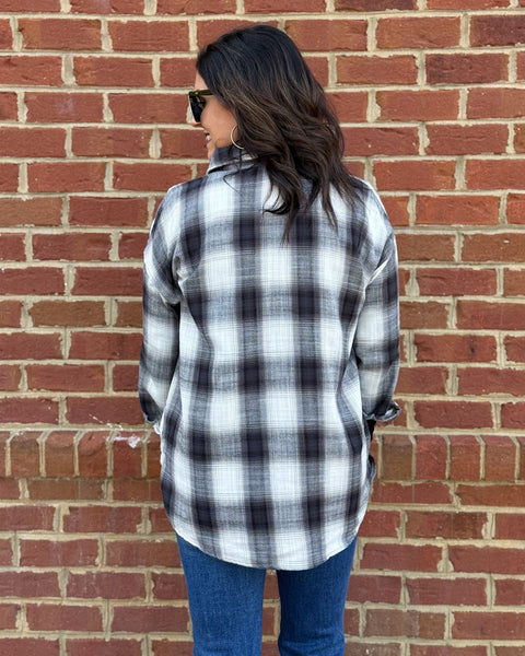 Dana Flannel Button Up in Charcoal