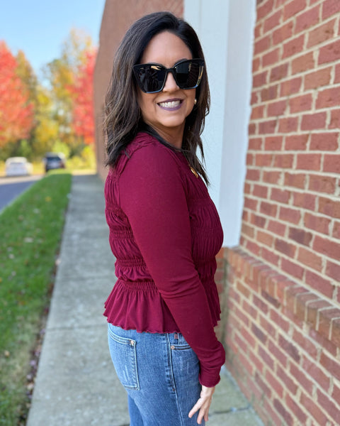 Gwen Ruched Top in Burgundy FINAL SALE