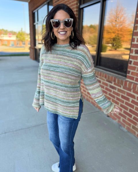 Gina Crew Neck Sweater in Green/Multi