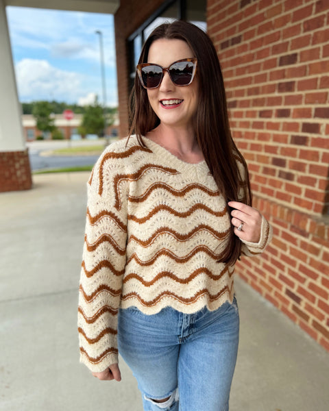 Houston Wavy Stripe Sweater in Oatmeal/Cinnamon