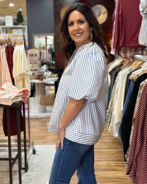 Chelsea Bubble Sleeve Top in Blue