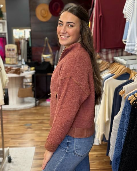Salem Soft Fluffy Cardigan in Terracotta FINAL SALE
