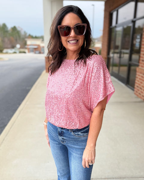 Whitney Glitter Top in Baby Pink FINAL SALE