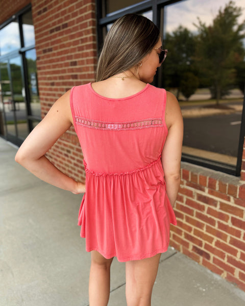 Elena Lace Trim Tank in Peach Echo FINAL SALE