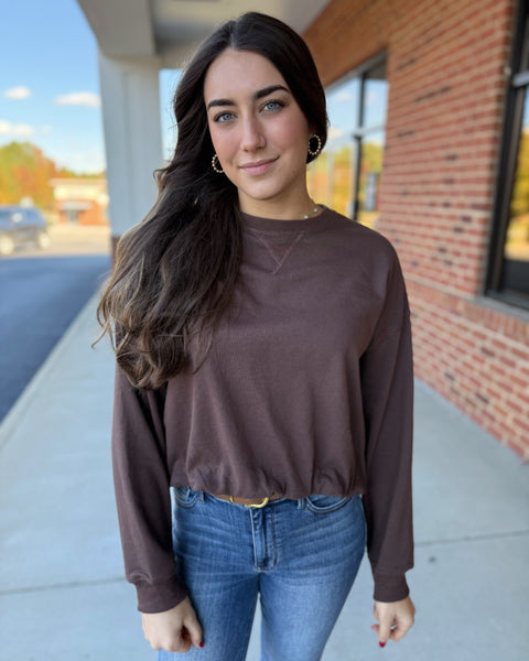 Ashley Bubble Hem Sweatshirt in Chocolate