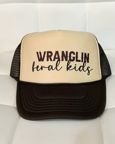 Wranglin' Feral Kids Trucker Hat in Brown/Tan/Black