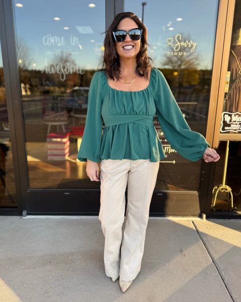 Holly Scoop Neck Blouse in Hunter Green