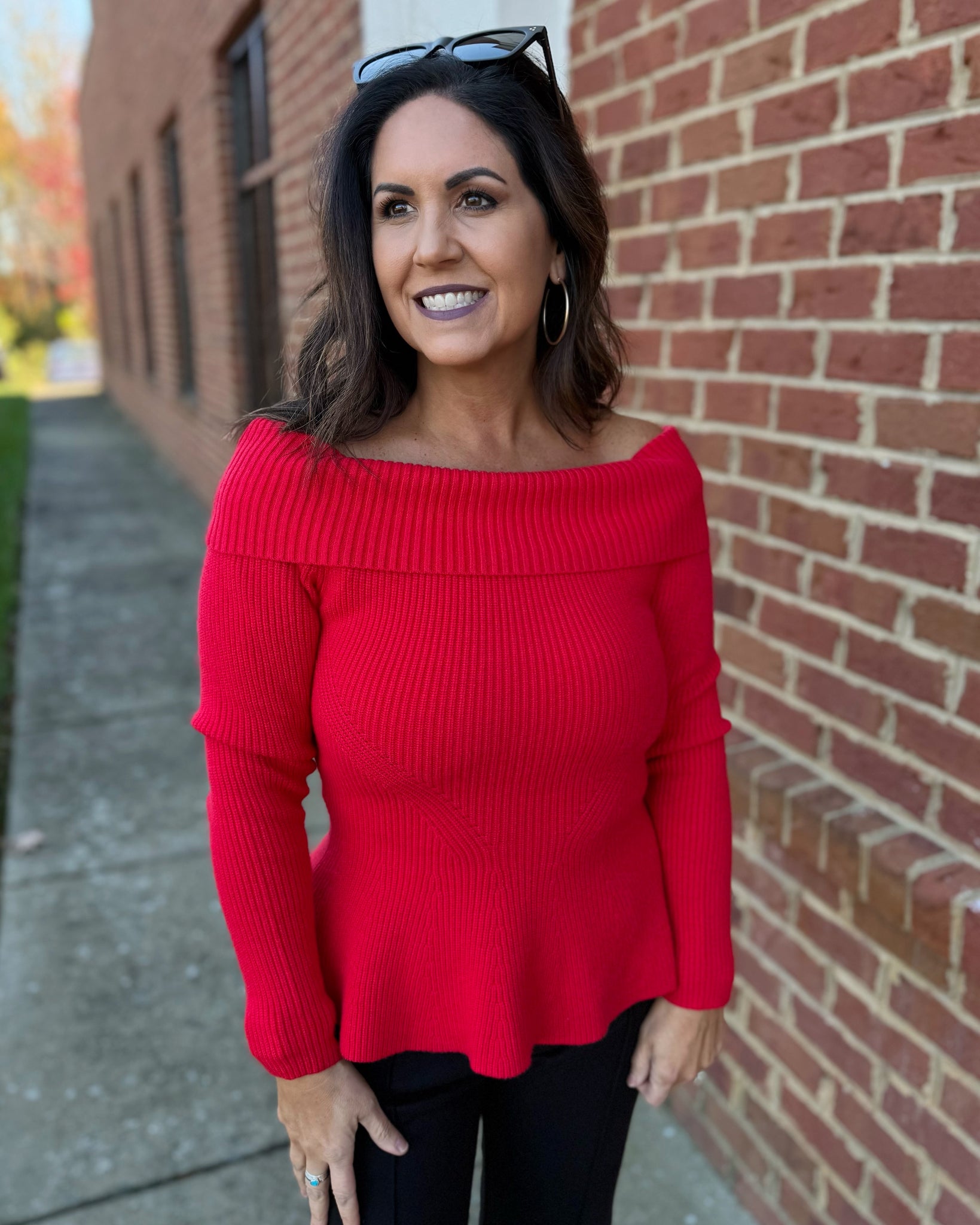 Rosie Peplum Sweater in Red