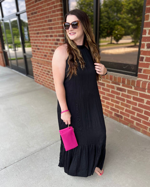 Palmer Halter Satin Dress in Black