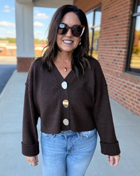 Claire Button Up Cardigan in Brown