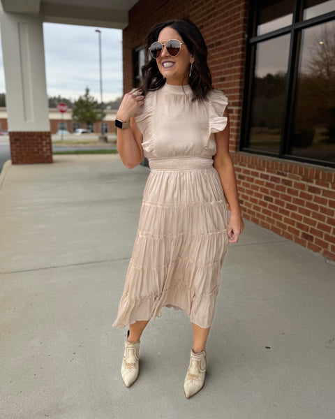 Blaire Tiered Ruffle Dress in Champagne