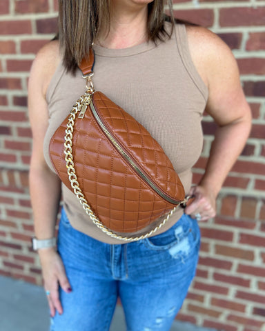 Sylvie Quilted Belt Bag in Brown
