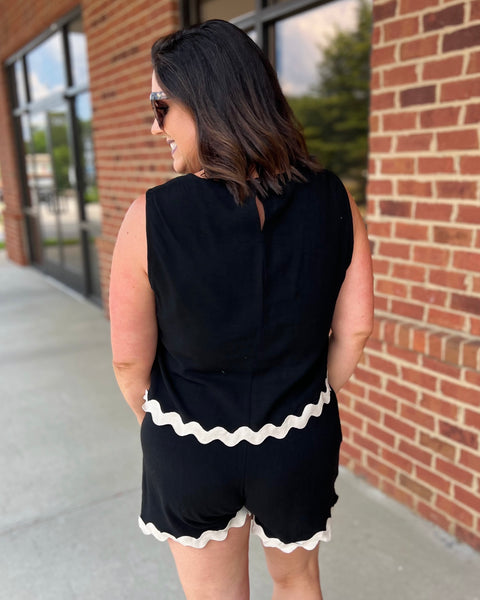 Audrey Scallop Trim Top in Black FINAL SALE