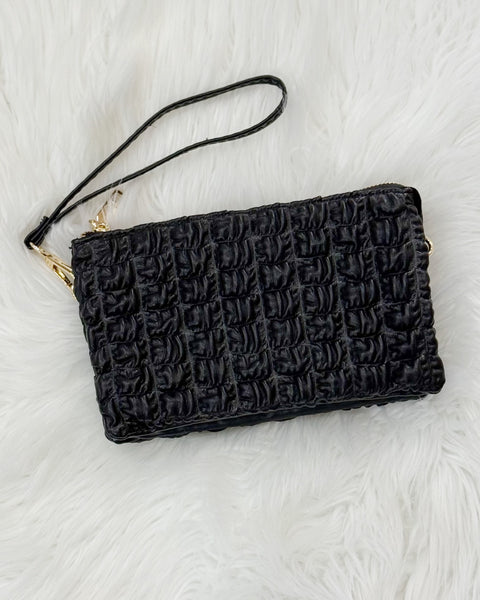 Riley Quilted Crossbody/Wristlet in Black