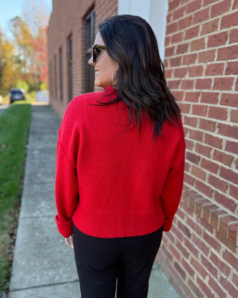 Claire Button Up Cardigan in Red