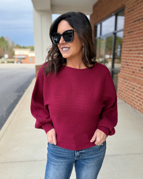 Tara Balloon Sleeve Sweater in Cabernet FINAL SALE
